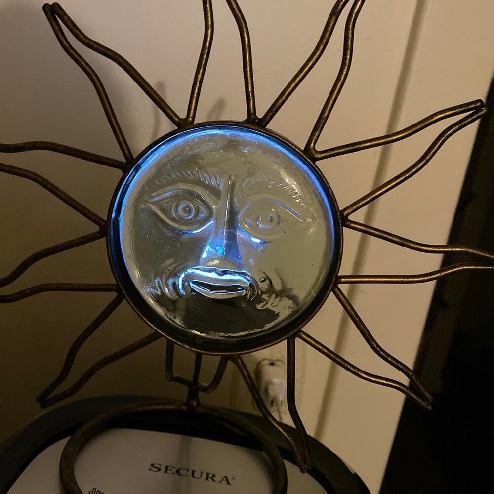 Large Vintage Celestial Face Sun God Metal Glass Candle Holder Votive Witchy 90s - Picture 13 of 14